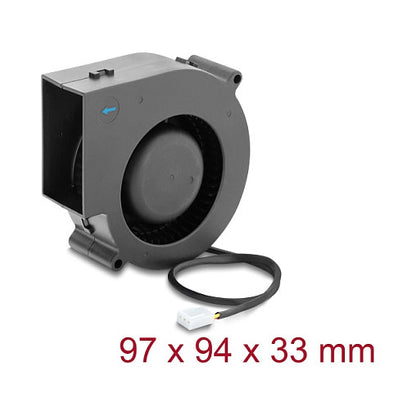 Radiallüfter / Lüftergebläse 12 V DC 97 x 94 x 33 mm mit 3-Pin Lüfteranschluss, schwarz