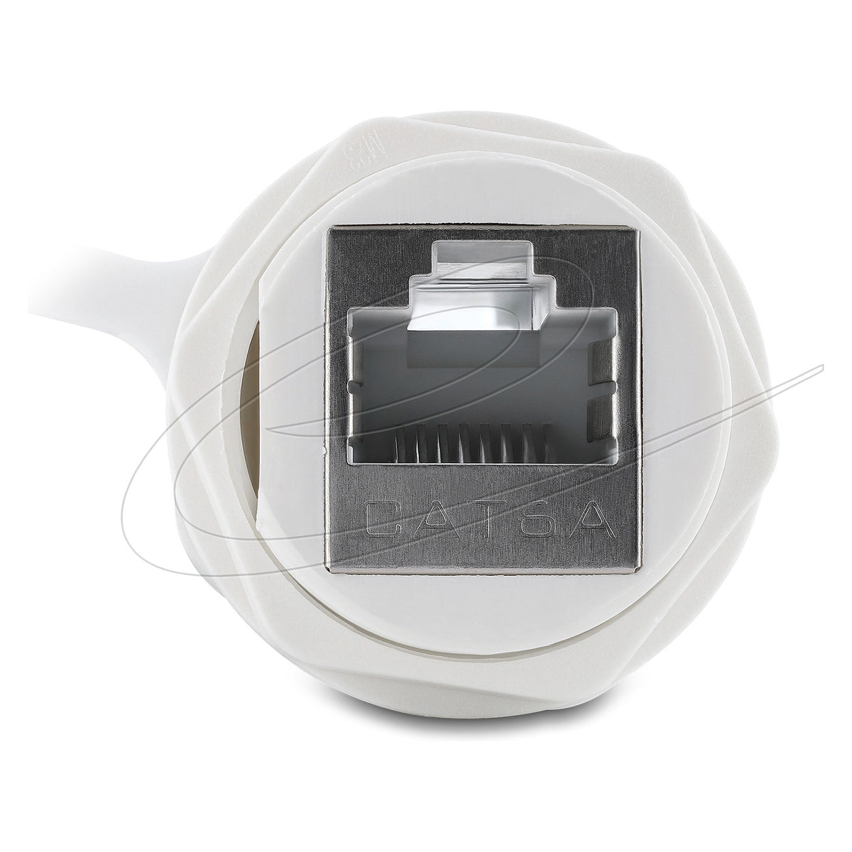 Kabelverbinder RJ45 Buchse zu RJ45 Buchse Cat.6A mit M23.5 x 1,5 mm Gewinde und Verschlusskappe IP68 staub- und wasserdicht weiß