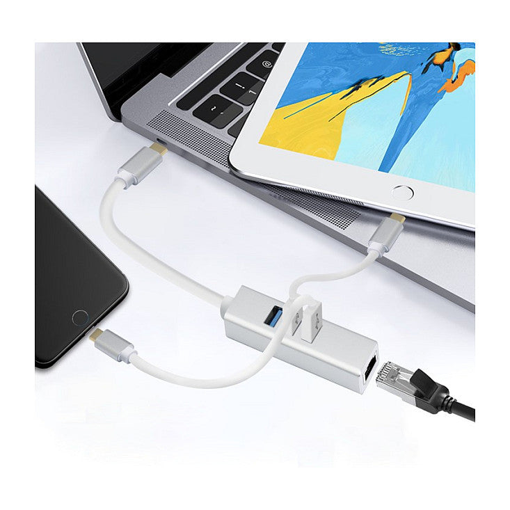 helos HUB, USB 3.1 Type-CSt. /3x USB+RJ45 Gigabit Ethernet, PREMIUM, silber