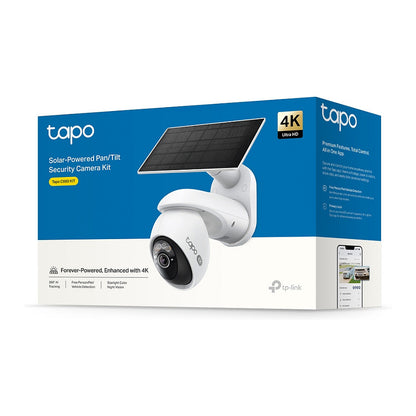 Pan/Tilt Security Camera Kit SPEC:4K 8MP (38402160), 2.4 GHz/5 GHz, 10000mAh rechargeable lithium-ion battery, Solar panel (5.2V, 2.5W)
