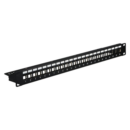 Verteilerfeld 19" 1HE, 24-Port, Metall, schwarz RAL9005