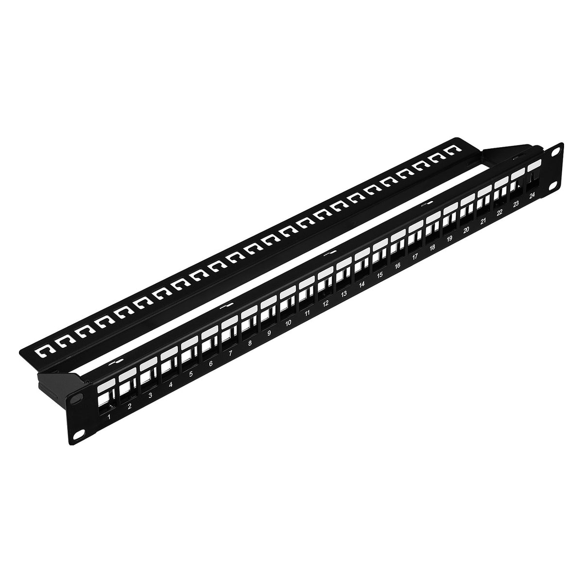 Verteilerfeld 19" 1HE, 24-Port, Metall, schwarz RAL9005