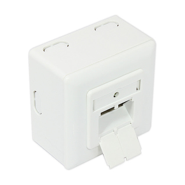 Netzwerkdose Cat. 6, 2xRJ45, geschirmt, universal inkl. Aufputzgehäuse, DESIGNFÄHIG, vertikale Kabelzuführung, signalweiß, Good Connections®