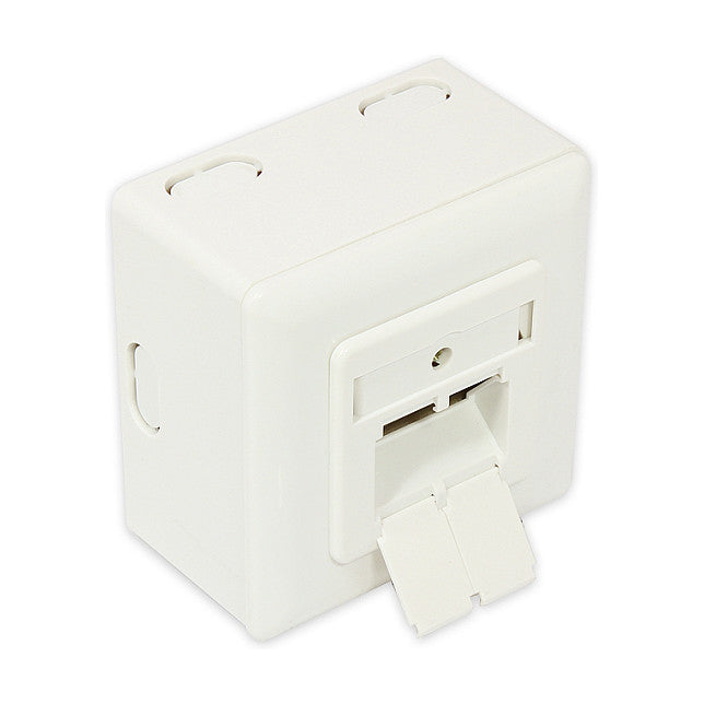 Netzwerkdose Cat. 6, 2xRJ45, geschirmt, universal inkl. Aufputzgehäuse, DESIGNFÄHIG, vertikale Kabelzuführung, perlweiß RAL1013, Good Connections®