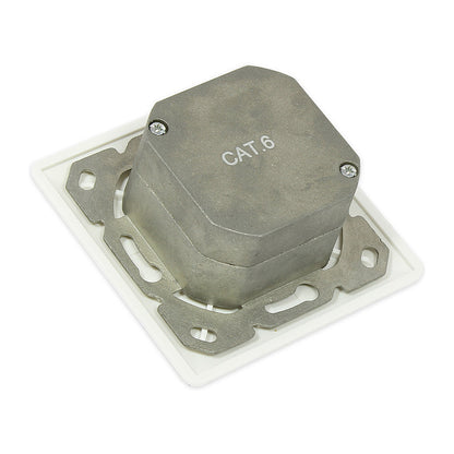 Netzwerkdose Cat. 6, 2xRJ45, geschirmt, universal inkl. Aufputzgehäuse, DESIGNFÄHIG, vertikale Kabelzuführung, perlweiß RAL1013, Good Connections®