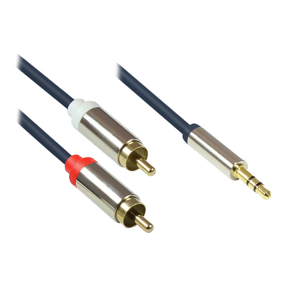 Audio Anschlusskabel SmartFLEX, High-Quality, 3-poliger 3,5mm Klinkenstecker an 2x RCA/Cinch Stecker, dunkelblau, 1,5m, Good Connections®