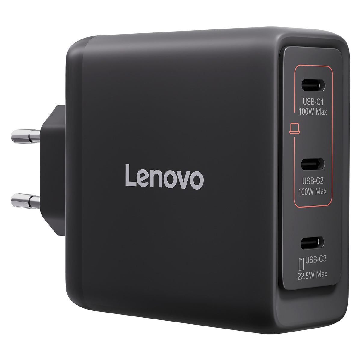 N Lenovo Multi-Port USB-C 100W GaN-Ladegerät/ Netzteil Schwarz inkl. USB-C Kabel (1,8m)