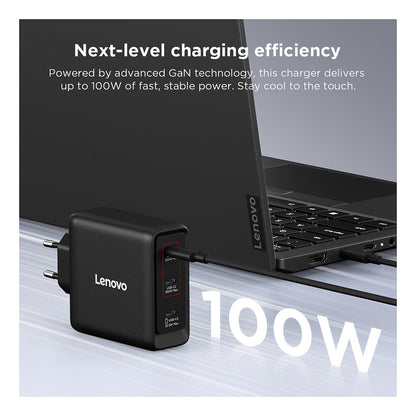 N Lenovo Multi-Port USB-C 100W GaN-Ladegerät/ Netzteil Schwarz inkl. USB-C Kabel (1,8m)