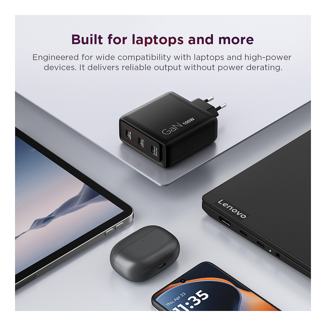 N Lenovo Multi-Port USB-C 100W GaN-Ladegerät/ Netzteil Schwarz inkl. USB-C Kabel (1,8m)