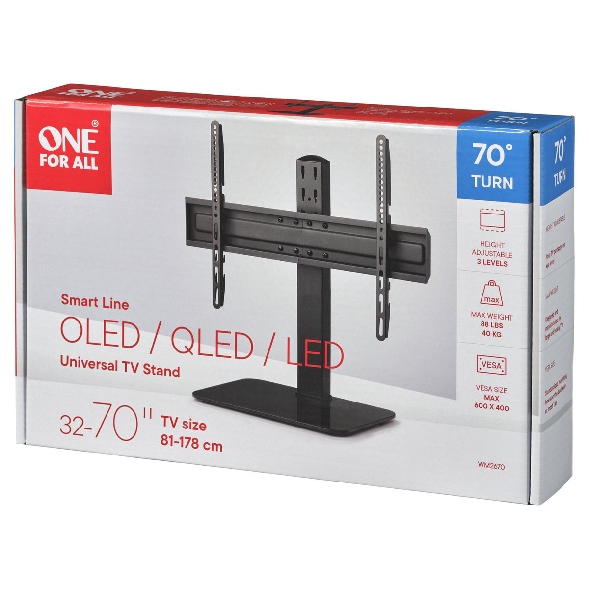 One For All WM 2670 Smart TV-Tischständer 32-70" VESA 600x400 40kg Kabelmanagement schwenkbar 70°