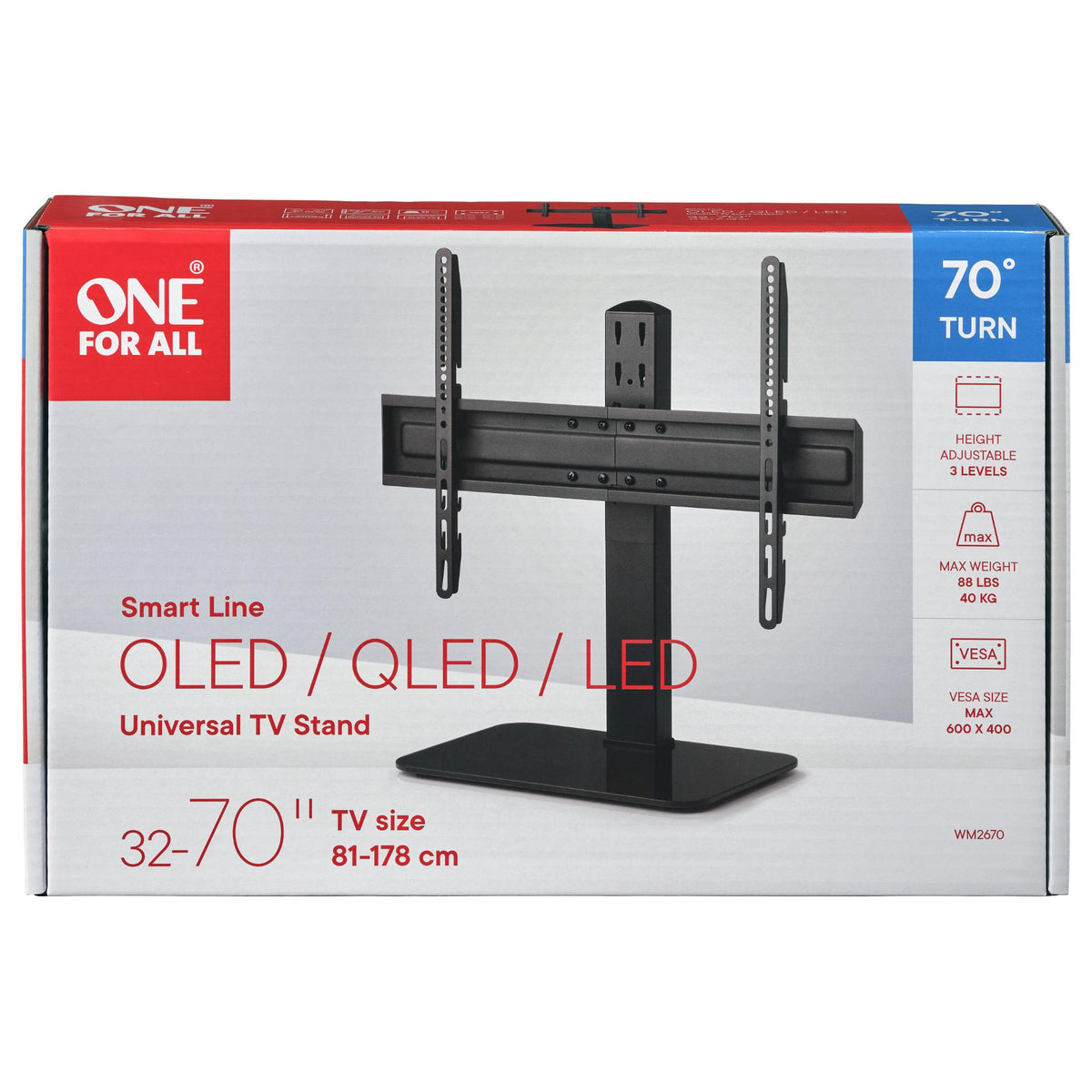 One For All WM 2670 Smart TV-Tischständer 32-70" VESA 600x400 40kg Kabelmanagement schwenkbar 70°