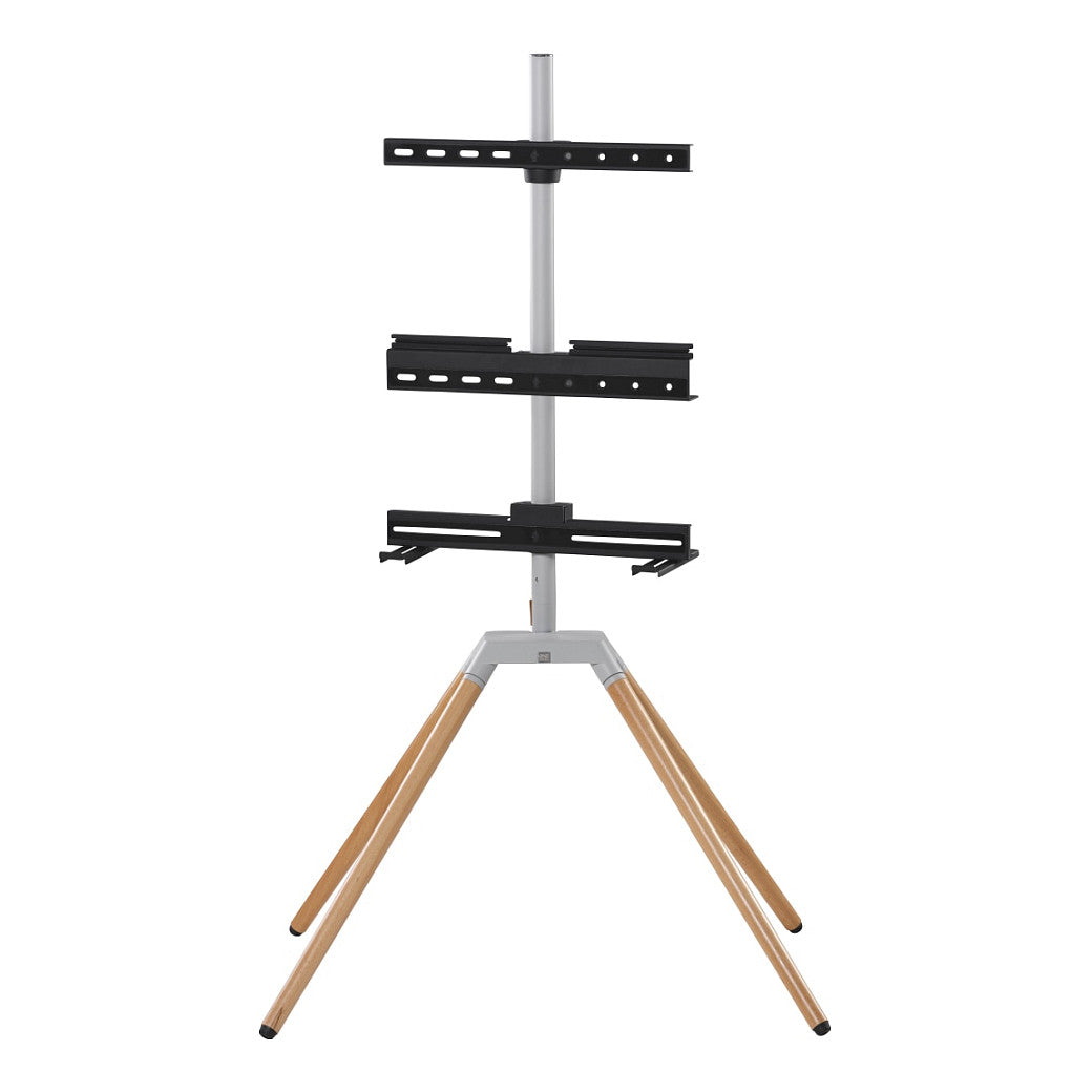 One For All WM 7476 Quadpod TV-Ständer 32-70" VESA 400x400 35kg Kabelmanagement Soundbar-Halter 360° Oak Silver Grey