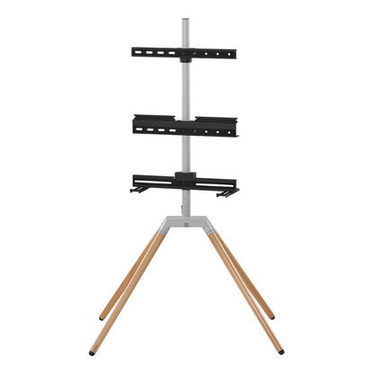 One For All WM 7476 Quadpod TV-Ständer 32-70" VESA 400x400 35kg Kabelmanagement Soundbar-Halter 360° Oak Silver Grey