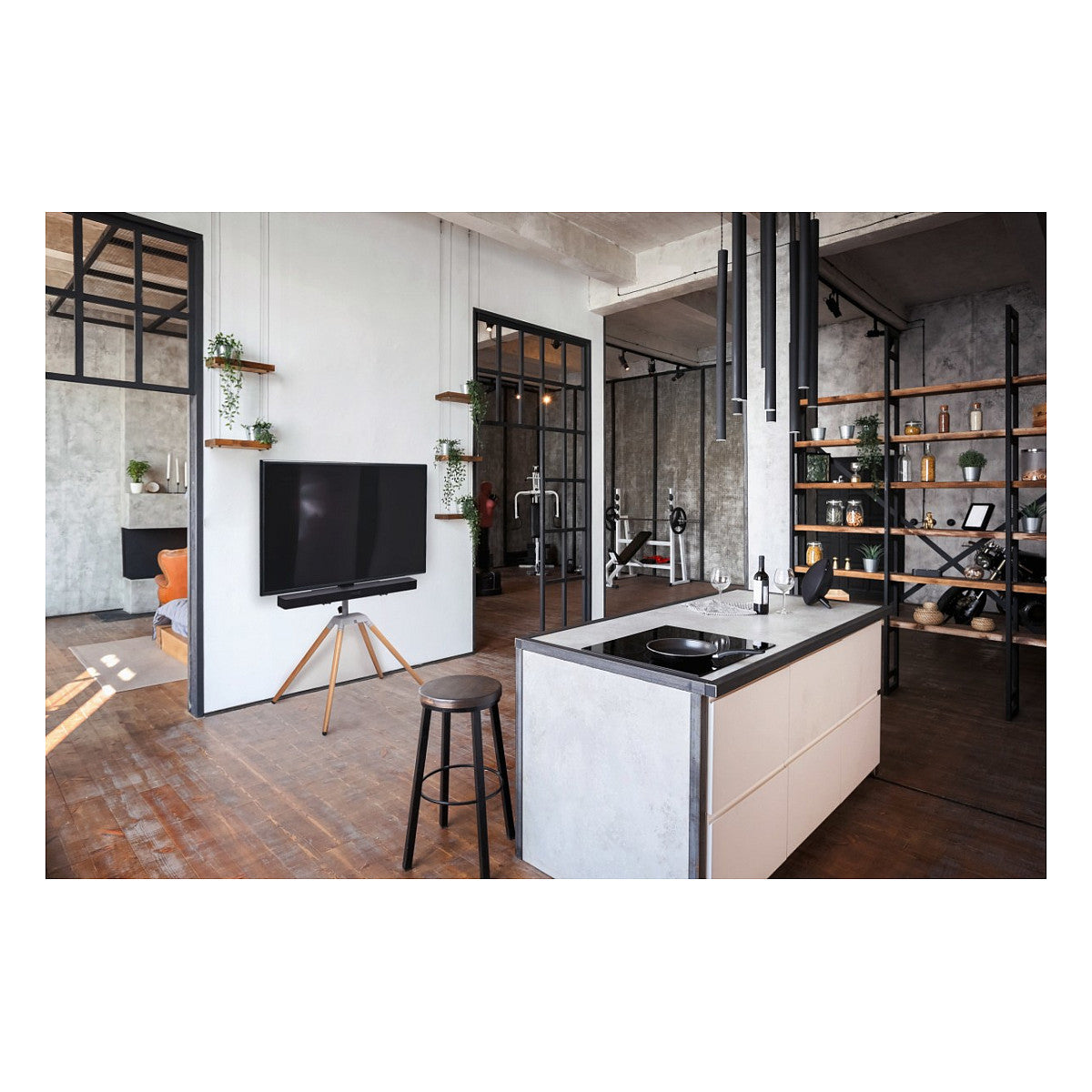One For All WM 7476 Quadpod TV-Ständer 32-70" VESA 400x400 35kg Kabelmanagement Soundbar-Halter 360° Oak Silver Grey