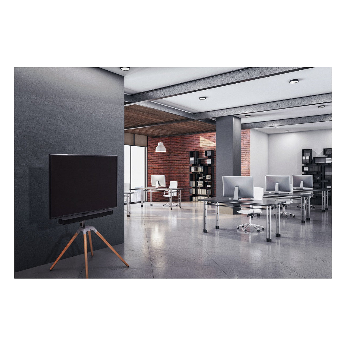 One For All WM 7476 Quadpod TV-Ständer 32-70" VESA 400x400 35kg Kabelmanagement Soundbar-Halter 360° Oak Silver Grey