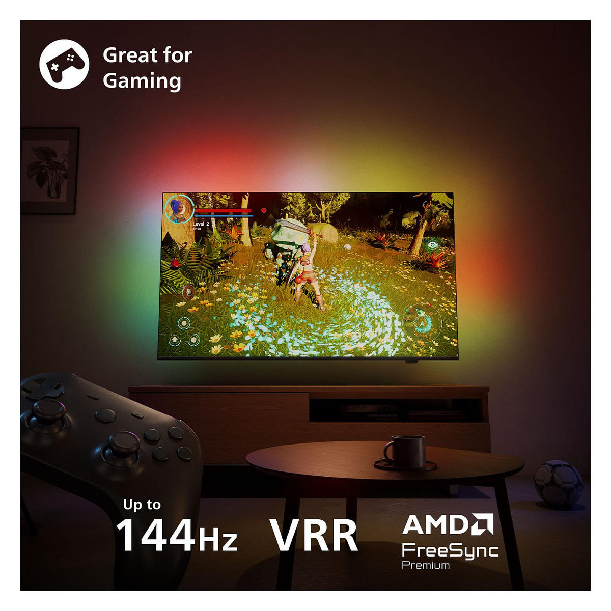 189,0cm/75" (3840x2160) Philips 75MLED910/12 4K QD MiniLED 120Hz HDMI USB WLAN Bluetooth Ambilight HDR10+ Dolby Vision Black