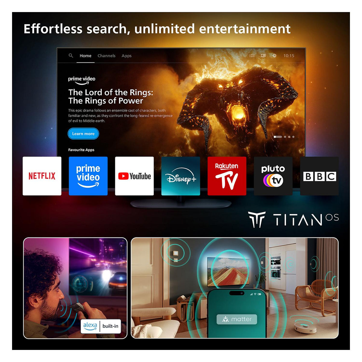 189,0cm/75" (3840x2160) Philips 75MLED910/12 4K QD MiniLED 120Hz HDMI USB WLAN Bluetooth Ambilight HDR10+ Dolby Vision Black