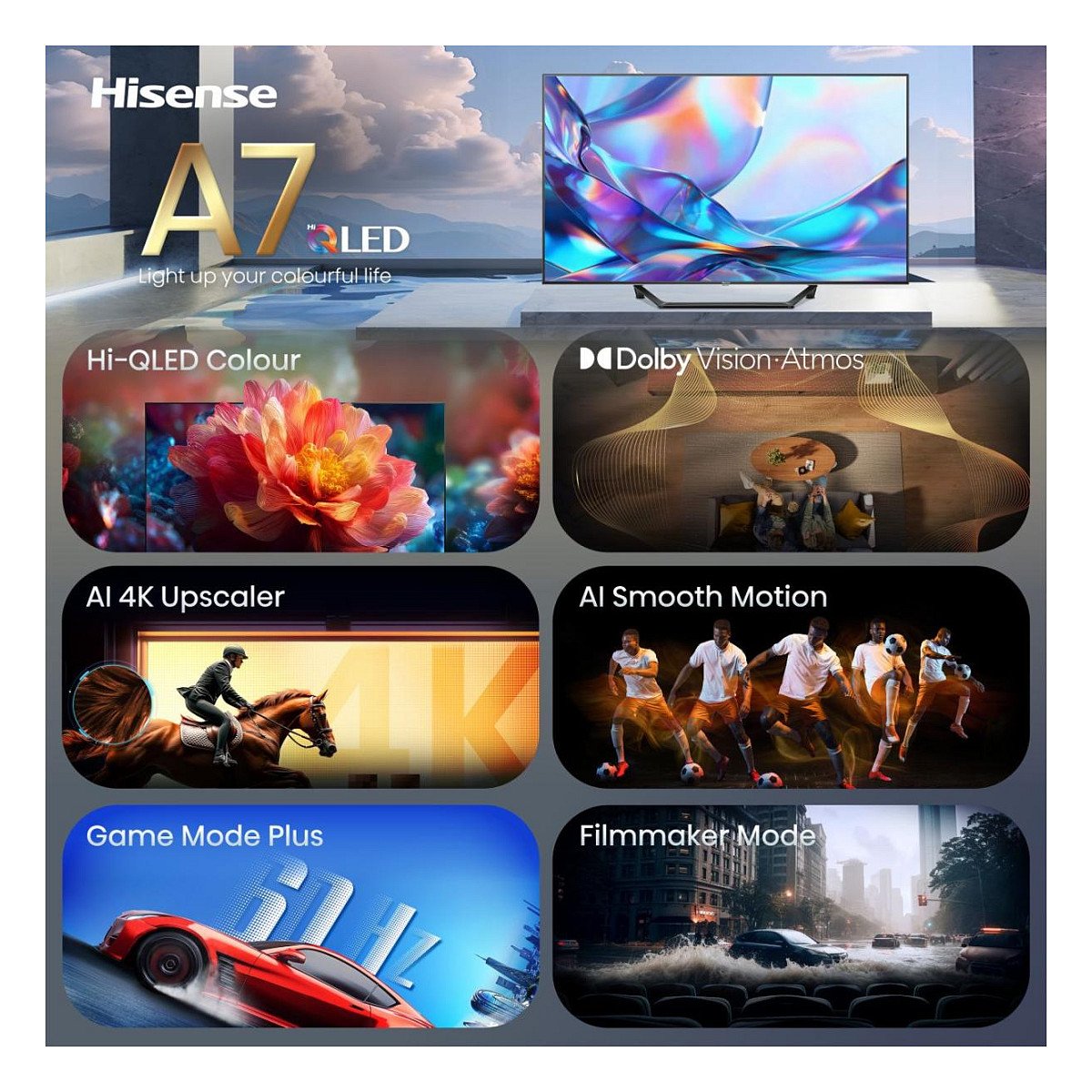 108,0cm/43" (3840x2160) Hisense 43A7DS Smart TV 4K Hi-QLED 8ms 60Hz HDMI USB LAN HDR VESA WiFi Bluetooth Black