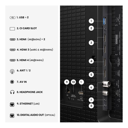 253,0cm/100" (3840x2160) Hisense 100Q7S PRO Smart TV 4K Hi-QLED 6ms 144Hz HDMI USB LAN HDR VESA WiFi Bluetooth Black/Grey