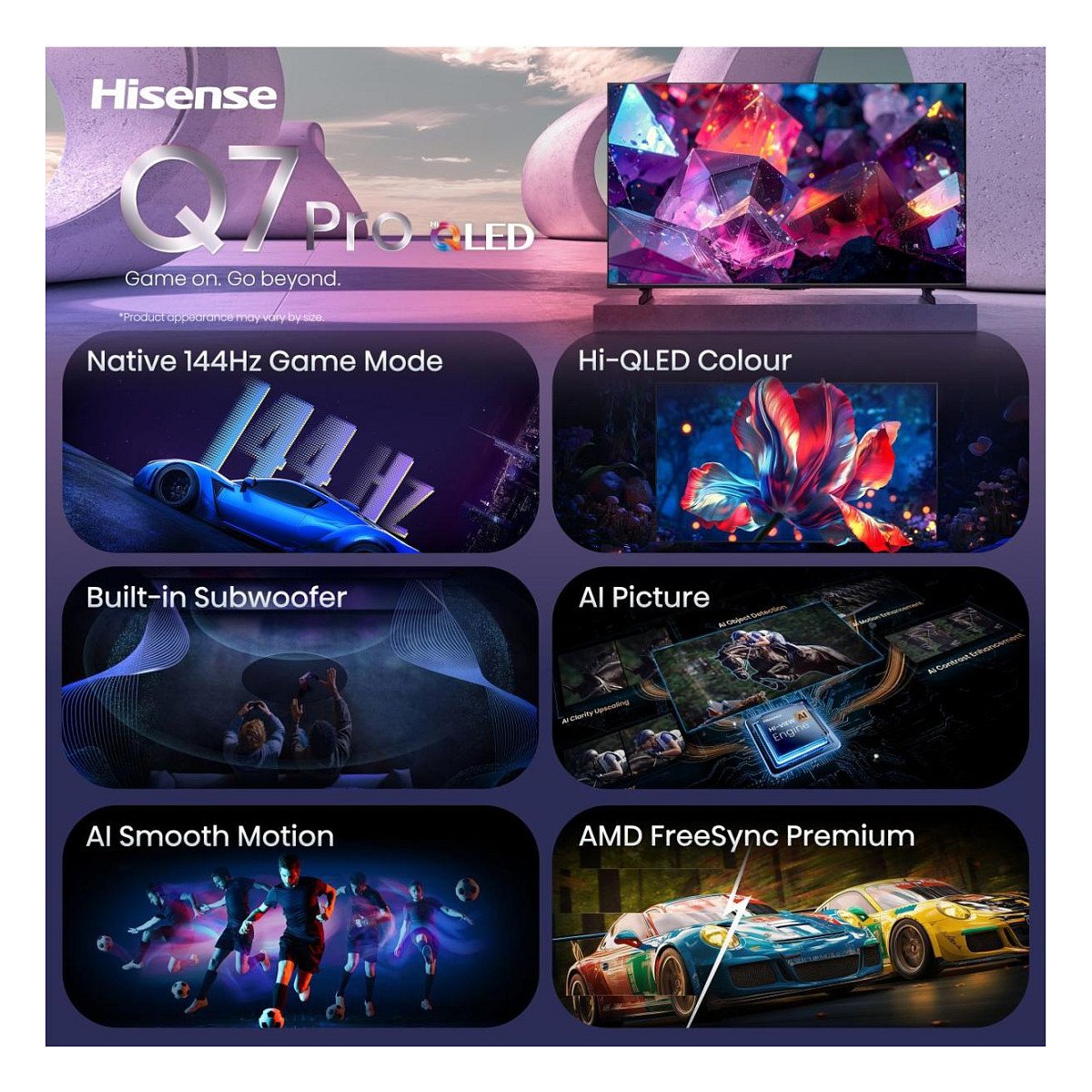 253,0cm/100" (3840x2160) Hisense 100Q7S PRO Smart TV 4K Hi-QLED 6ms 144Hz HDMI USB LAN HDR VESA WiFi Bluetooth Black/Grey