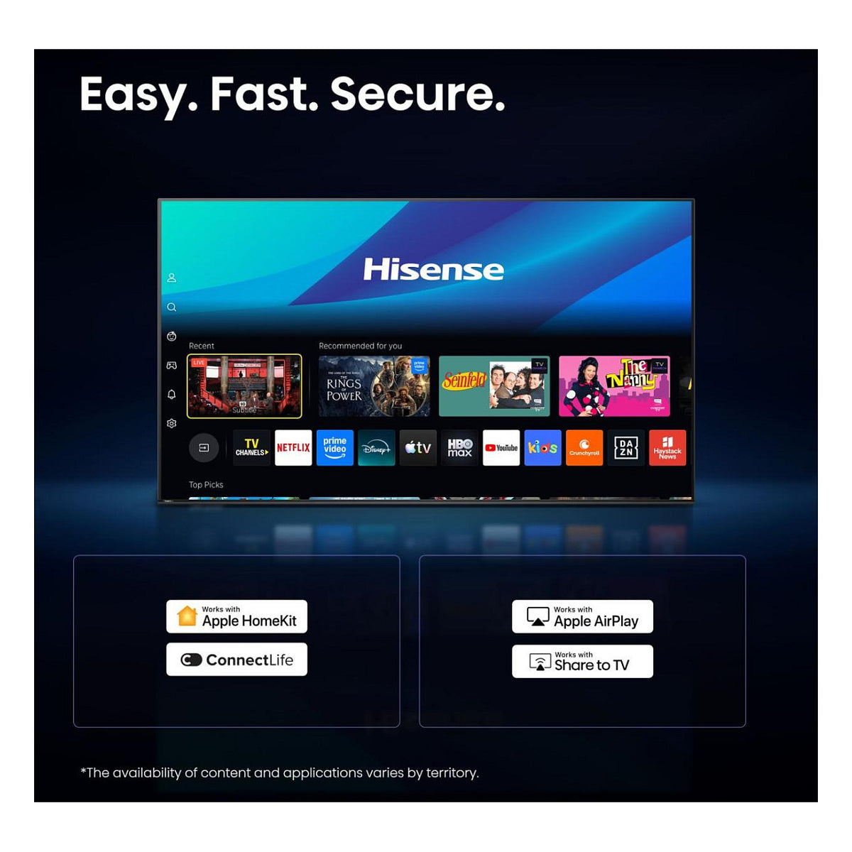 100,0cm/40" (1920x1080) Hisense 40A49S Smart TV FHD DLED 9,5ms 60Hz HDMI USB LAN HDR VESA WiFi Black