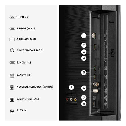 126,0cm/50" (3840x2160) Hisense 50A6S Smart TV 4K UHD 9,5ms 60Hz HDMI USB HDR WiFi Bluetooth Black/Grey