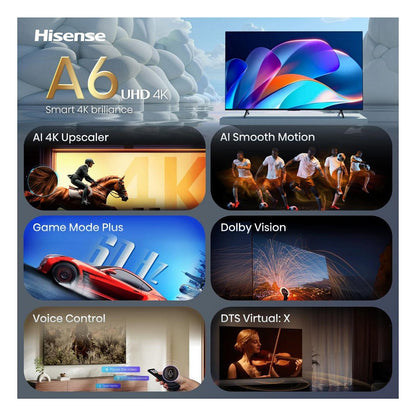 164,0cm/65" (3840x2160) Hisense 65A6S Smart TV 4K UHD 8ms 60Hz HDMI USB HDR WiFi Bluetooth Black/Grey