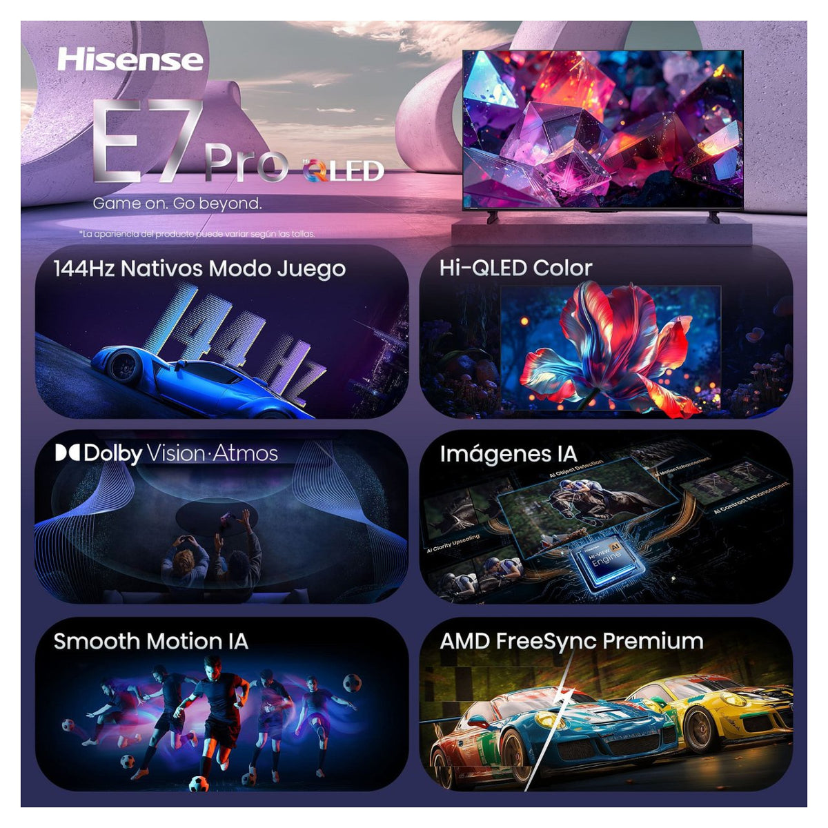 215,0cm/85" (3840x2160) Hisense 85E7S PRO Smart TV 4K Hi-QLED 6ms 144Hz HDMI USB HDR WiFi Bluetooth Black/Grey