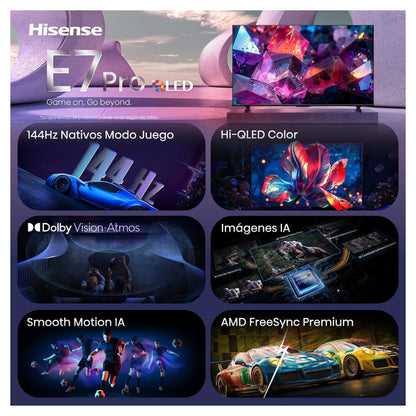 215,0cm/85" (3840x2160) Hisense 85E7S PRO Smart TV 4K Hi-QLED 6ms 144Hz HDMI USB HDR WiFi Bluetooth Black/Grey