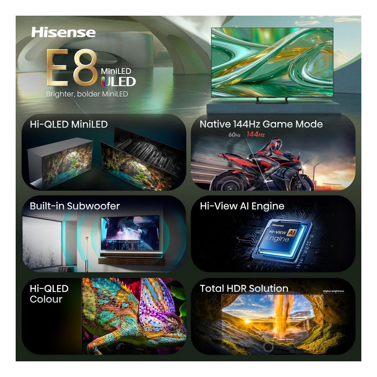 65" Hisense 65E8S 164cm 4K UHD Mini LED SmartTV
