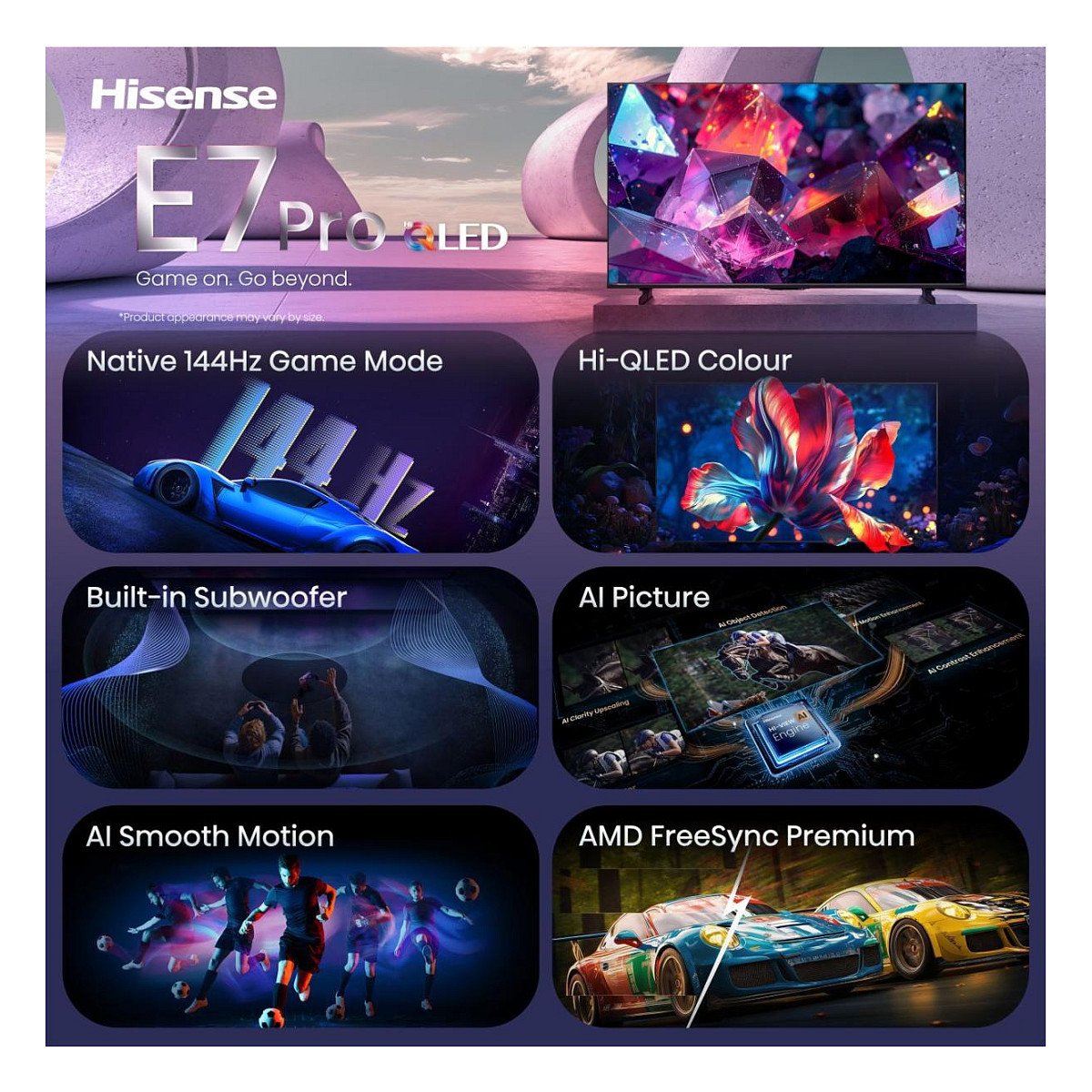 253,0cm/100" (3840x2160) Hisense 100E7DS PRO Smart TV 4K Hi-QLED 6ms 144Hz HDMI USB HDR WiFi Bluetooth Black/Grey