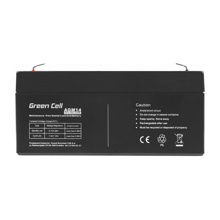 Greencell AGM Battery Lead Acid VRLA 6V 3.3Ah