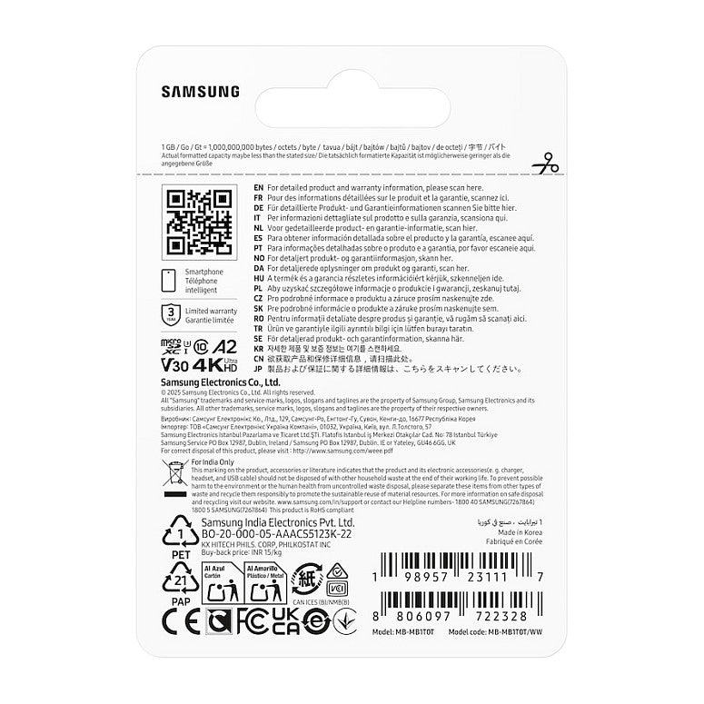 CARD SAMSUNG T7 microSD Speicherkarte 1TB fr Smartphones Tablets und Handheld-Konsolen bis zu 170MB/s Lesen MB-MB1T0T/WW