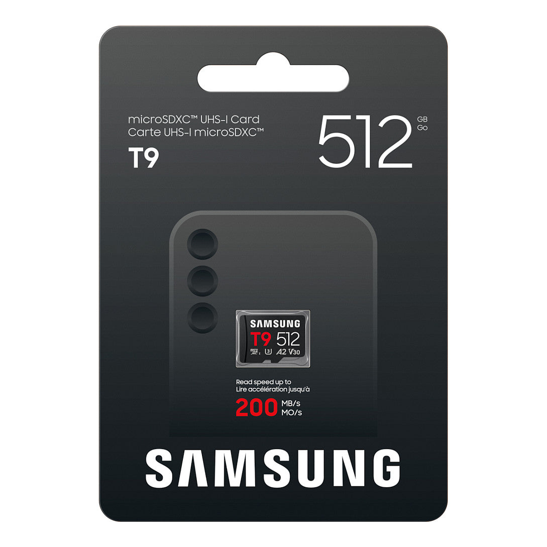 CARD SAMSUNG T9 microSD Speicherkarte 512GB bis zu 200 MB/s Lesen und 130 MB/s Schreiben MB-MH512T/WW