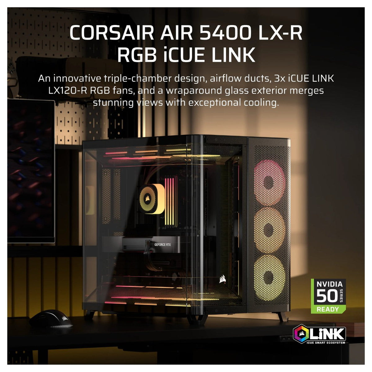 Midi Corsair Air 5400 LX-R RGB iCUE LINK Schwarz ATX Gaming Gehäuse