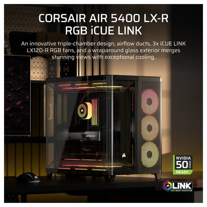 Midi Corsair Air 5400 LX-R RGB iCUE LINK Schwarz ATX Gaming Gehäuse