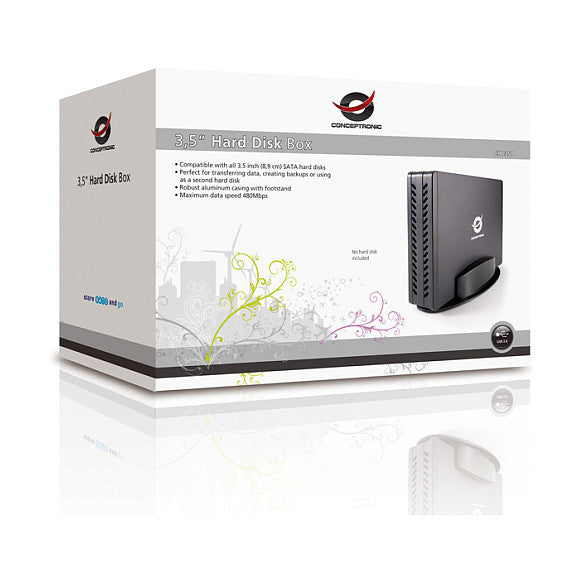 3,5" CONCEPTRONIC HDD Gehäuse 3.5"SATA HDD/SSD USB-A2.0 480Mbs sw
