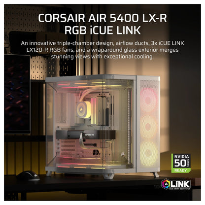 Midi Corsair Air 5400 LX-R RGB iCUE LINK Weiß Midi Tower ATX Gaming Gehäuse