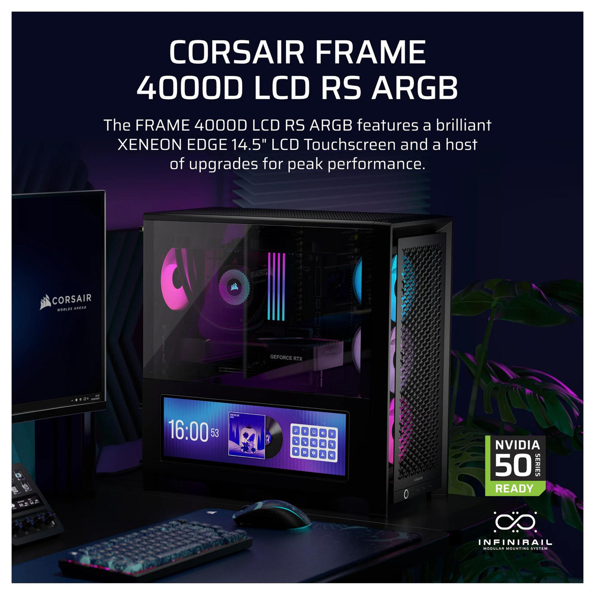 Midi CORSAIR Frame 4000D LCD RS ARGB Schwarz Midi Tower ATX Gaming Gehäuse