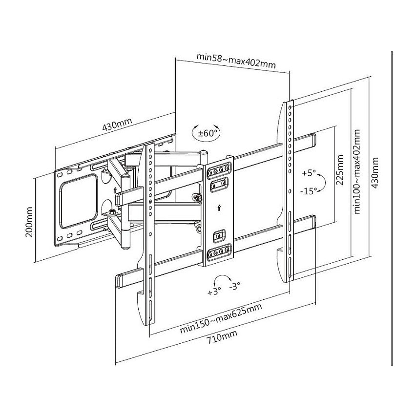 EQUIP 650335 Wandhalterung Min. 94 cm (37") Max. 2,03 m (80") Max. VESA 600 x 400 mm 60 kg Schwarz