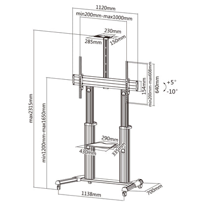 EQUIP 650605 TV Wagen Min. 152,4 cm (60") Max. 2,54 m (100") Max. VESA 1000 x 600 mm 100 kg Aluminium