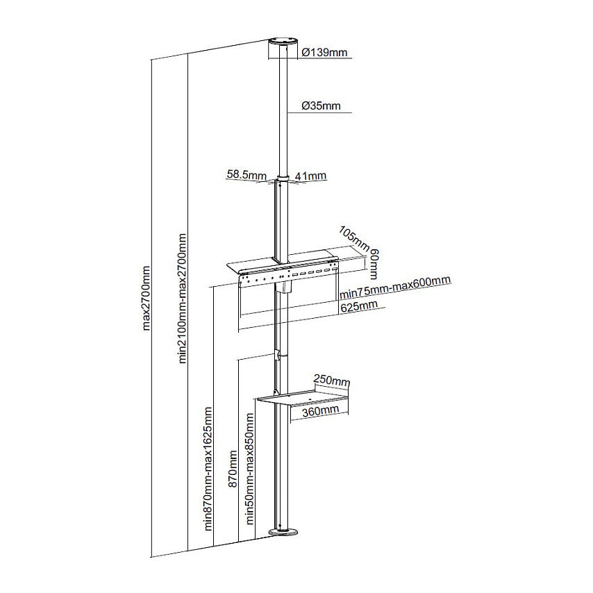 EQUIP 650606 TV Lift Min. 94 cm (37") Max. 165,1 cm (65") Max. VESA 600 x 400 mm 50 kg Schwarz