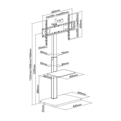 EQUIP 650613 TV-Bodenständer Min. 94 cm (37") Max. 190,5 cm (75") Max. VESA 600 x 400 mm 40 kg Schwarz