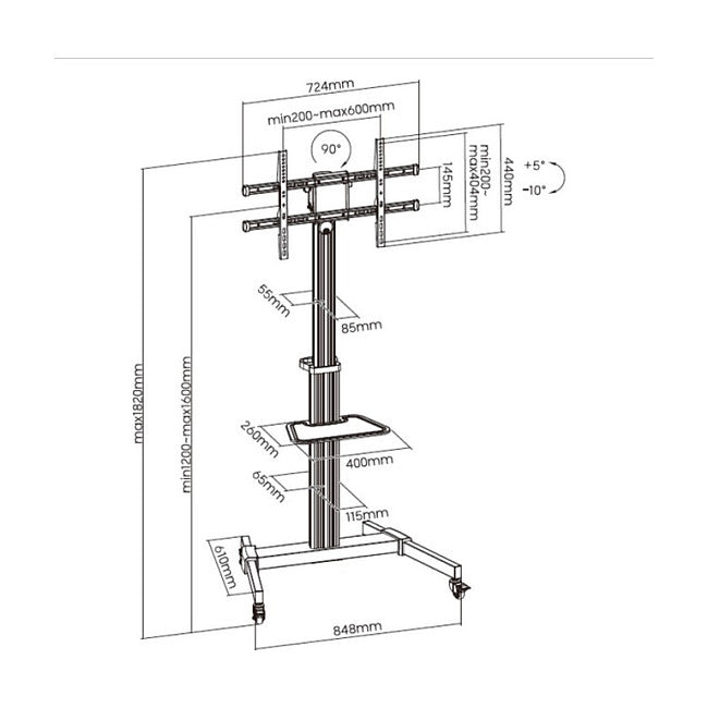 EQUIP 650630 TV-Bodenständer Min. 94 cm (37") Max. 2,18 m (86") Max. VESA 600 x 400 mm 50 kg Silber