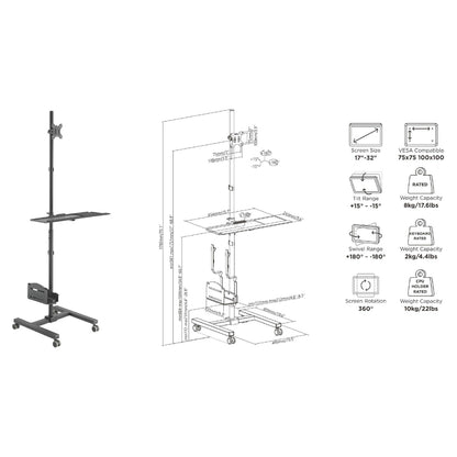 EQUIP 650171 Multimedia-Wagen Min. 43,2 cm (17") Max. 81,3 cm (32") Max. VESA 100 x 100 8 kg Schwarz