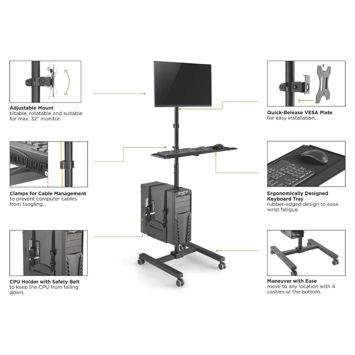 EQUIP 650171 Multimedia-Wagen Min. 43,2 cm (17") Max. 81,3 cm (32") Max. VESA 100 x 100 8 kg Schwarz