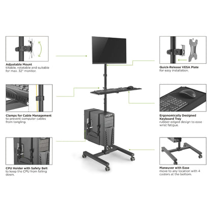 EQUIP 650171 Multimedia-Wagen Min. 43,2 cm (17") Max. 81,3 cm (32") Max. VESA 100 x 100 8 kg Schwarz