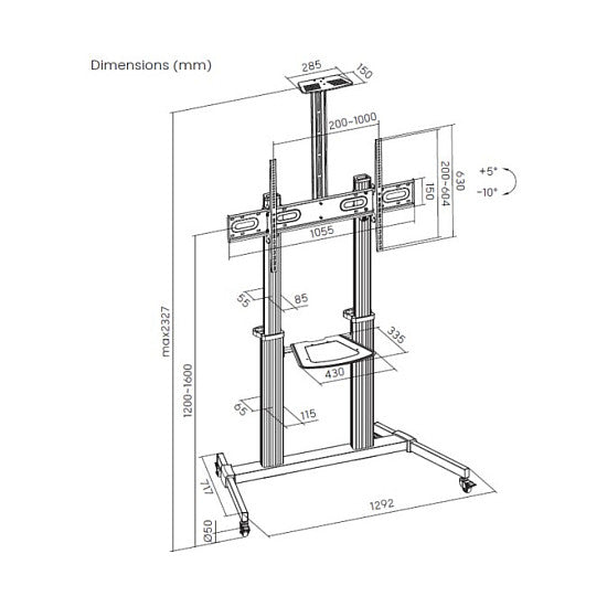 EQUIP 650631 TV-Wagen Min. 152,4 cm (60") Max. 2,54 m (100") Max. VESA 1000 x 600 mm 100 kg Schwarz