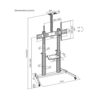 EQUIP 650631 TV-Wagen Min. 152,4 cm (60") Max. 2,54 m (100") Max. VESA 1000 x 600 mm 100 kg Schwarz