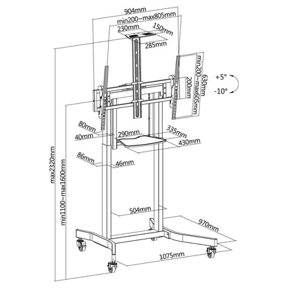 EQUIP 650633 Bodenstandhalter Min. 139,7 cm (55") Max. 2,54 m (100") Max. VESA 800 x 600 mm 120 kg Schwarz